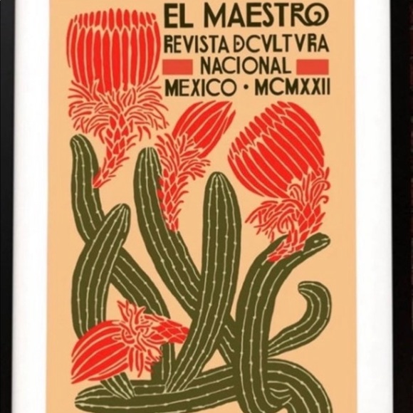 Art Nouveau print canvas wall art Mexico hanging Jungalow giclee flower cactus - Picture 4 of 4